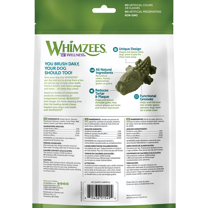 WHIMZEES by Wellness Alligator Natural Dental Chews for Dogs, Long Lasting Treats, Grain-Free, Freshens Breath, Medium Breed, 12 Count