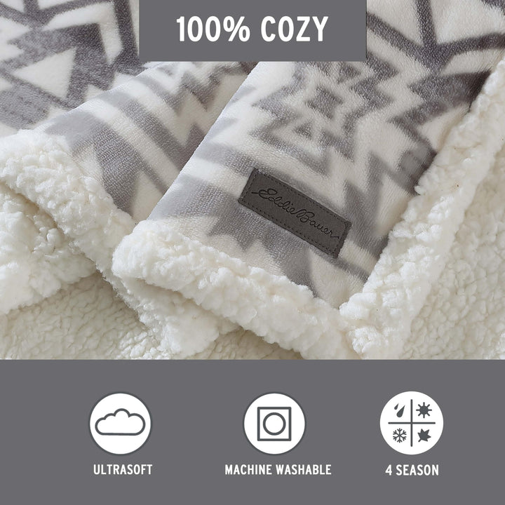 Eddie Bauer - Throw Blanket, Super Soft Reversible Sherpa Fleece Bedding, Ideal Christmas & White Elephant Gifts, Cozy Plaid Throw Blankets for Couch (Elk Stance Grey, Throw) Elk Stance Grey/White Animal