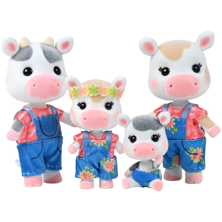 Sunny Days Entertainment Honey Bee Acres Cloverberrys Cow Family – 4 Miniature Flocked Dolls | Small Collectible Figures | Pretend Play Toys for Kids