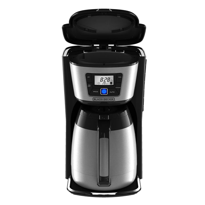 BLACK+DECKER 12-Cup Thermal Programmable Coffee maker, Brew Strength Selector, Auto-clean, Black and Silver CM2045B