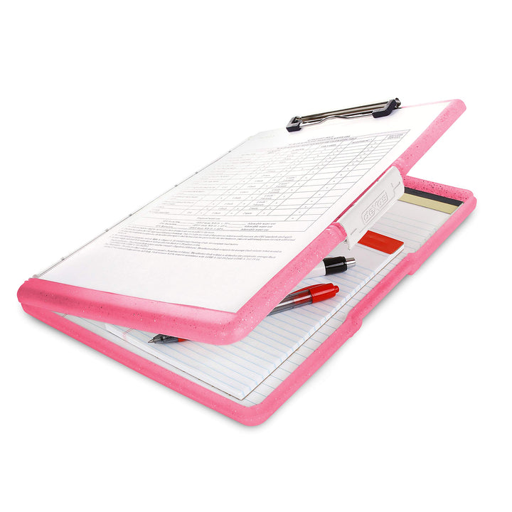 Dexas Slimcase 2 Storage Clipboard with Side Opening 12.5 x 9.5 Pink Glitter White Binding. Organize in Style for Home, School, Work or Trades! Ideal for Teachers, Nurses, Students, Homeschooling