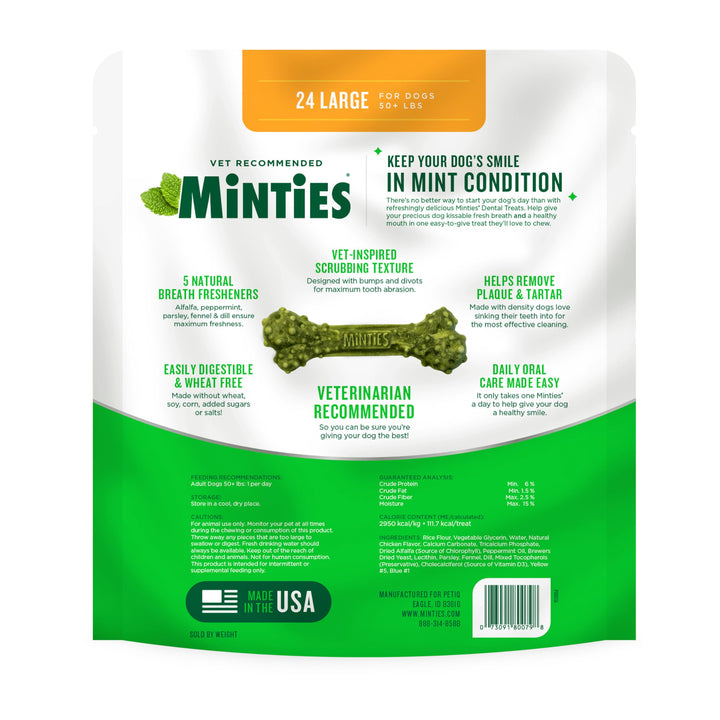 Minties Dental Chews for Dogs, 120 Count, Vet-Recommended Mint-Flavored Dental Treats for Tiny/Small Dogs 5-24 lbs, Dental Bones Clean Teeth, Fight Bad Breath, and Removes Plaque and Tartar Small Mint 48 Ounces