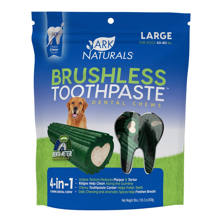 Ark Naturals Brushless Toothpaste, Dog Dental Chews for Large Breeds, Freshens Breath, Helps Reduce Plaque & Tartar, 18oz, 1 Pack Large Breed 1.13 Pound (Pack of 1)