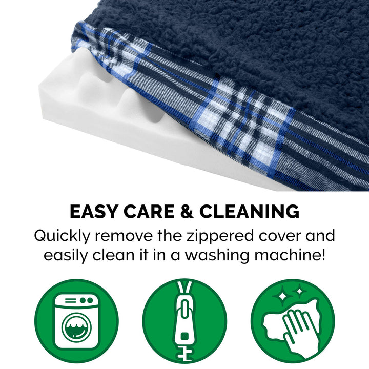 Furhaven Orthopedic Dog Bed for Small Dogs w/ Removable Washable Cover, For Dogs Up to 20 lbs - Sherpa & Plaid Flannel Deluxe Mattress - Midnight Blue, Small
