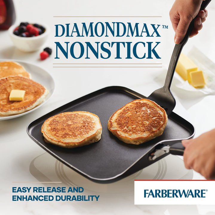 Farberware Cookstart DiamondMax Nonstick Square Deep Grill Pan/Griddle, Dishwasher Safe, 11 Inch - Black Griddle (11 Inch)