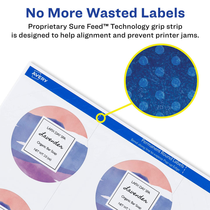 Avery Round Labels, 2" Diameter, Sure Feed Technology, Print-to-The-Edge, Easy Peel, Laser/Inkjet, Permanent, 120 Blank Circle Labels Total (22612) One Size 120 labels