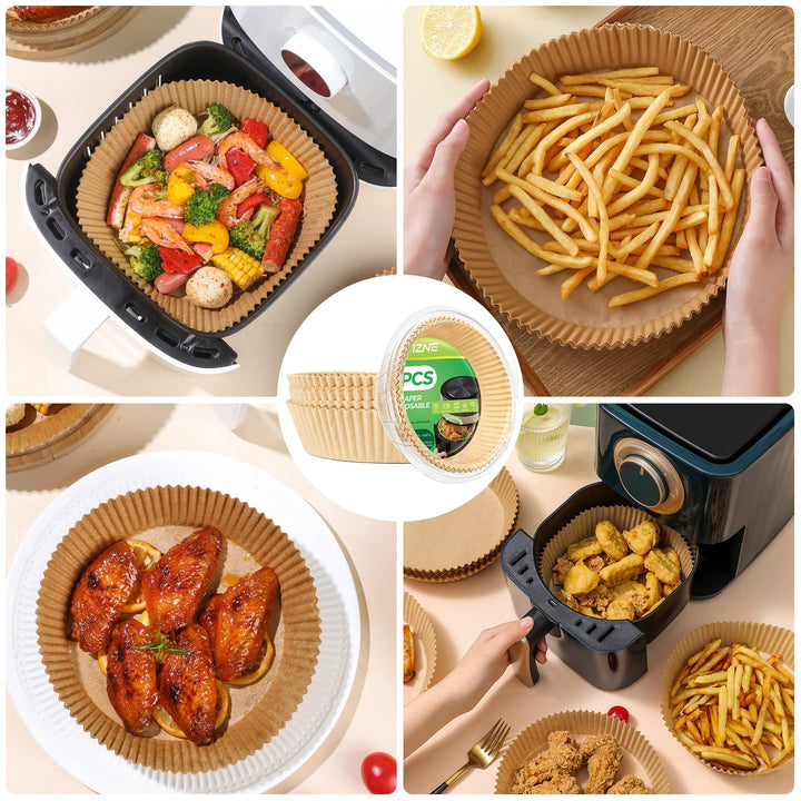 Air Fryer Paper Liner Disposable: 100PCS 8 Inch Airfryer Insert Parchment Paper Sheets, Grease and Water Proof Non Stick Basket Liners for Baking Cooking Roasting from ctizne 8"Round