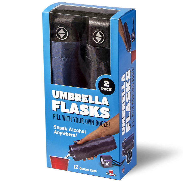 GoPong Rain or Shine Umbrella Flask 2 Pack - Hidden Alcohol Booze Bottles, Includes Funnel and Liquor Bottle Pour Spout