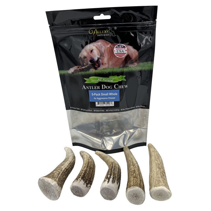 Elk Antler Chews for Dogs | Naturally Shed USA Collected Elk Antlers | All Natural A-Grade Premium Elk Antler Dog Chews | Product of USA, 5-Pack Small Whole 5 Count (Pack of 1)