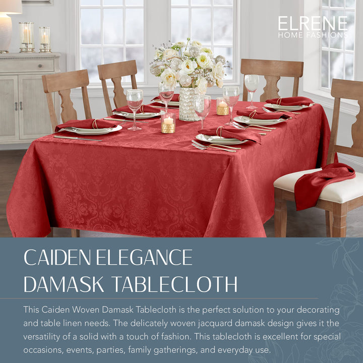 Elrene Home Fashions Caiden Elegance Damask Fabric Tablecloth, 60" x 84" Oblong/Rectangle, Red Tablecloth (1)