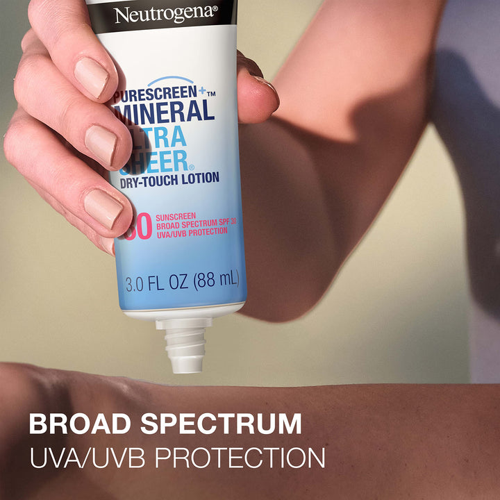 Neutrogena Mineral UltraSheer Dry-Touch SPF 30 Sunscreen Lotion, Water-Resistant Broad-Spectrum UVA/UVB Protection, Skin Nourishing, Lightweight With Vitamin E, Oxybenzone-Free, 3.0 fl. oz 3 Fl Oz (Pack of 1)