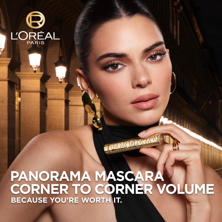 LOral Paris Voluminous Panorama Mascara, Volumizing and Lengthening Mascara, Washable Longwear and Smudge Resistant Make Up, Blackest Black, 0.33 Fl Oz