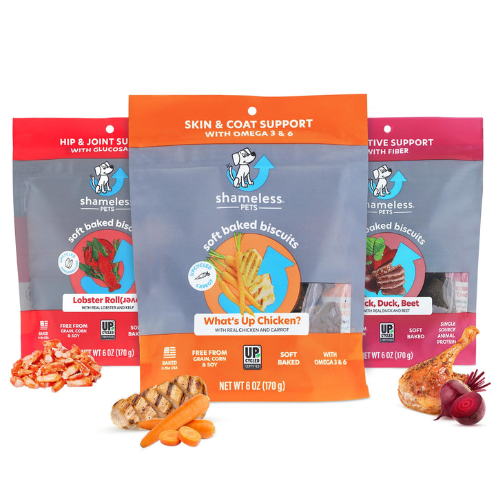 Shameless Pets Soft-Baked Dog Treats, Fish & Poultry Variety 3-Pack - Natural & Healthy Dog Chews for Small, Medium & Large Dogs - Dog Biscuits Baked & Made in USA, Free from Grain, Corn & Soy Fish & Poultry Variety Pack 6 Ounce (Pack of 3)