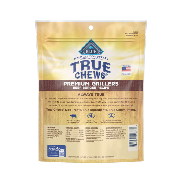 Blue Buffalo True Chews Premium Natural Dog Treats, Beef Burger 10 oz bag 10 Ounce (Pack of 1)