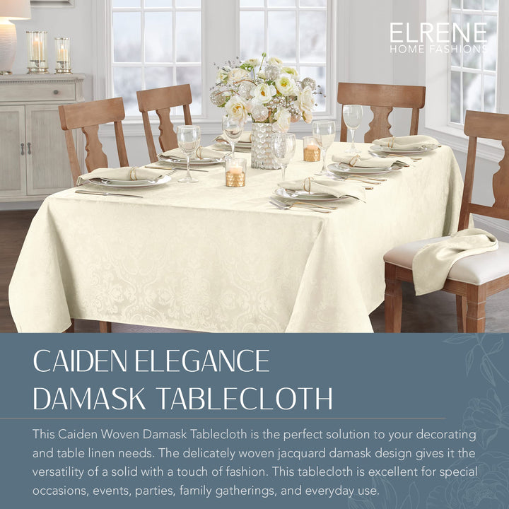 ELRENE HOME FASHIONS Caiden Elegance Damask Fabric Tablecloth, 60" x 84" Oblong/Rectangle, Ivory Tablecloth (1)