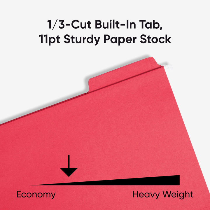 Smead FasTab Hanging File Folder, 1/3-Cut Built-in Tab, Letter Size, Red, 20 per Box (64096) (Pack of 1)