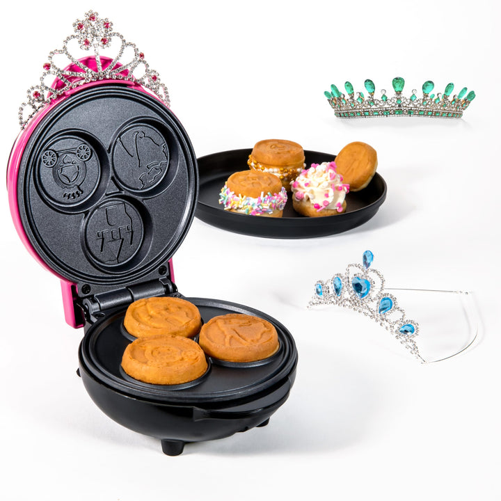 Nostalgia MyMini Princess Icons Shape Electric Waffle Maker, 5-Inch Non-Stick Griddle for Waffles, Hash Browns, Eggs, and More, Pink