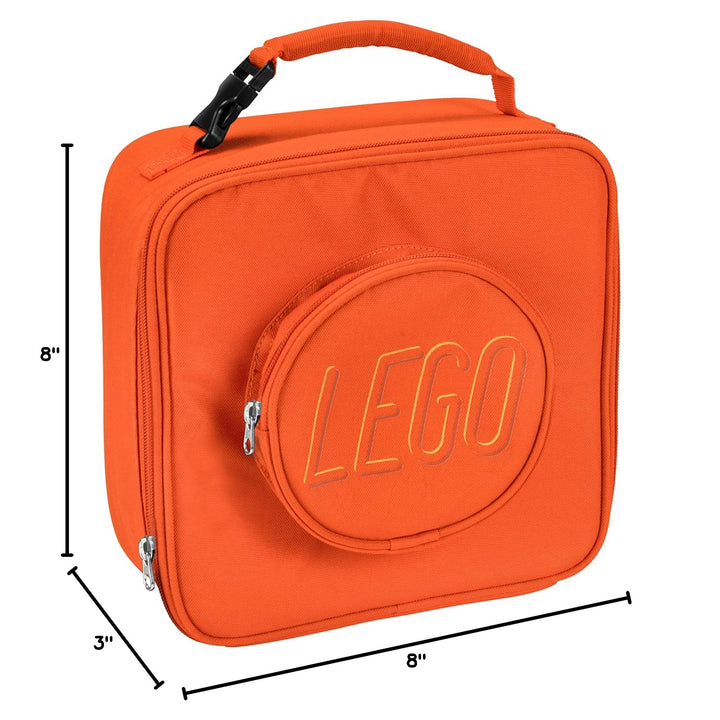 LEGO Orange Brick Lunch Box, Durable and Insulated, with Zipper Pocket and Mesh Lining, for Kids and Adults