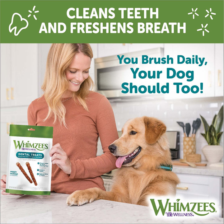 WHIMZEES Natural Grain Free Daily Dental Long Lasting Dog Treats, Veggie Sausage, Large, Bag of 7