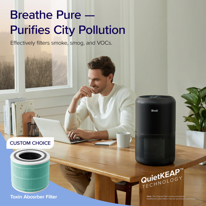 LEVOIT Air Purifiers for Home Bedroom, Smart WiFi, HEPA Sleep Mode for Home Large Room, Quiet Cleaner for Pet Hair, Allergies, Dust, Smoke, Pollon, White Noise, Alexa Control, Core300S-P, White WIFI enabled Purifier