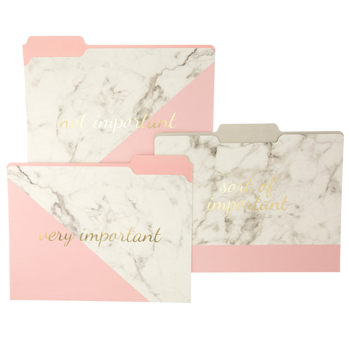 Graphique Blush Marble File Folder Set – File Set Includes 9 Folders and 3 Unique "Important" Designs, Embellished w/ Gold Foil on Durable Triple-Scored Coated Cardstock, 11.75" x 9.5"