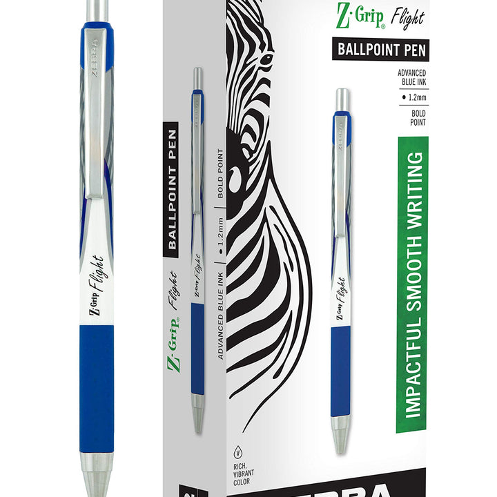 Zebra Pen Z-Grip Flight Retractable Ballpoint Pen, Bold Point, 1.2mm, Blue Ink, 12-Count