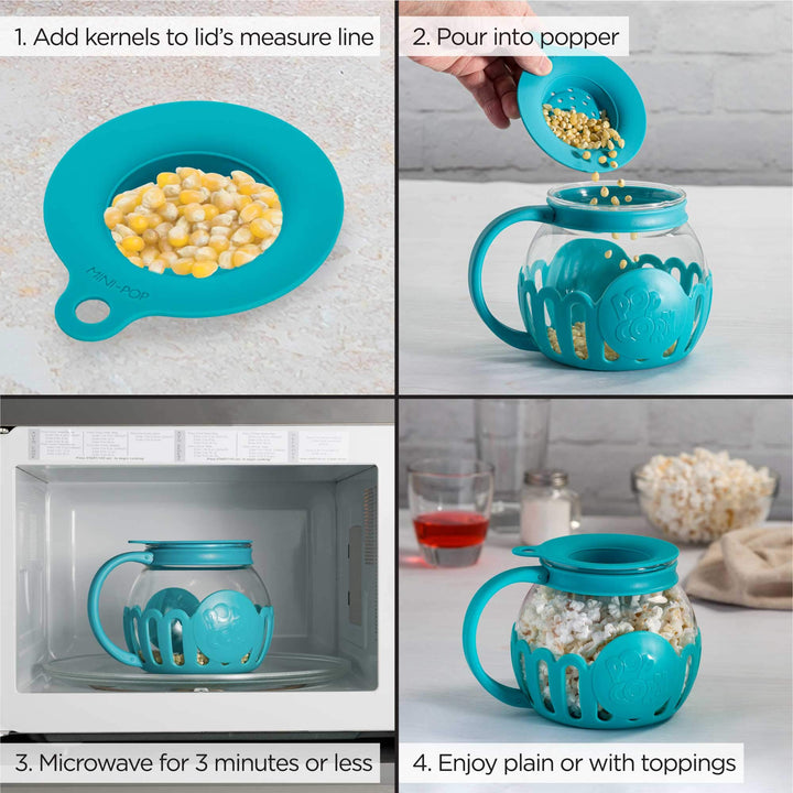 Ecolution Patented Micro-Pop Microwave Popcorn Popper with Temperature Safe Glass, 3-in-1 Lid Measures Kernels and Melts Butter, Made Without BPA, Dishwasher Safe, 1.5-Quart, Teal 1.5-Quart Snack Size