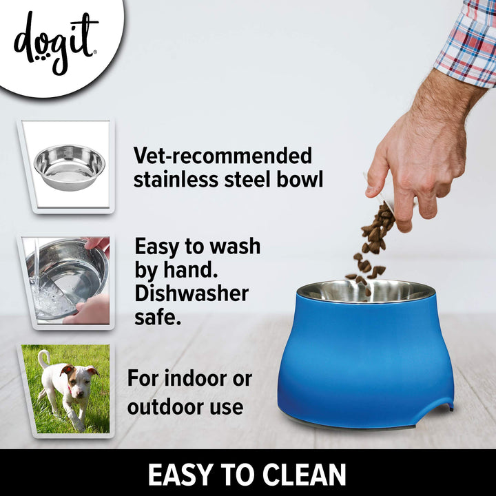 Dogit Elevated Dog Bowl, Stainless Steel Dog Food and Water Bowl for Small Dogs, Blue, 73743