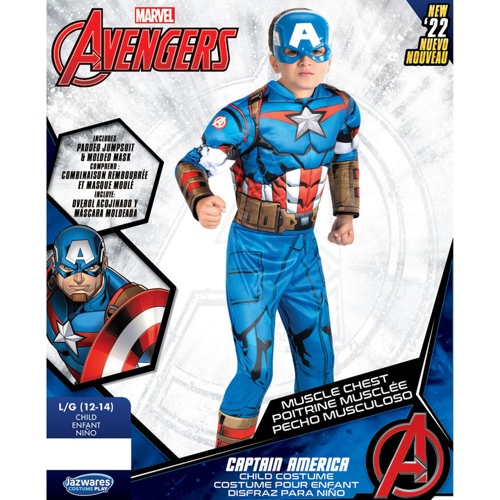 Marvel Captain America Official Youth Halloween Costume - Premium Quality Padded Jumpsuit with Plastic Mask Large