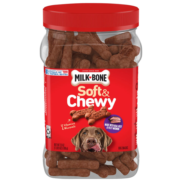 Milk-Bone Soft & Chewy Dog Treats, Beef & Filet Mignon Recipe, 25 Ounce Made with Real Chuck Roast 1.56 Pound (Pack of 1)