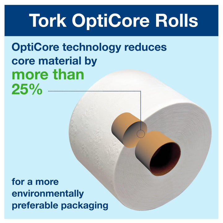 Tork OptiCore® Mid-size Toilet Paper Roll White T10, Universal, 2-ply, 12 x 2000 sheets, 160090