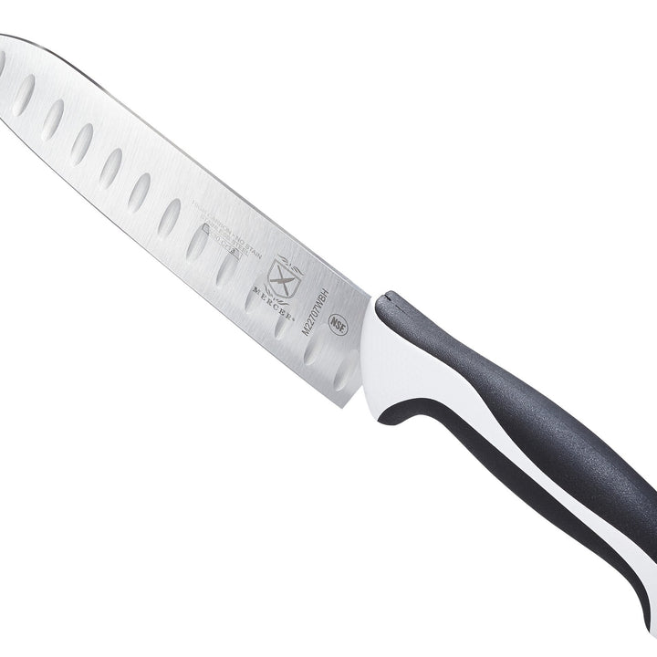 Mercer Culinary White Millennia Handle, 7" Santoku Knife (Granton Edge) Granton Edge Santoku Knife 7" Santoku Knife (Granton Edge)