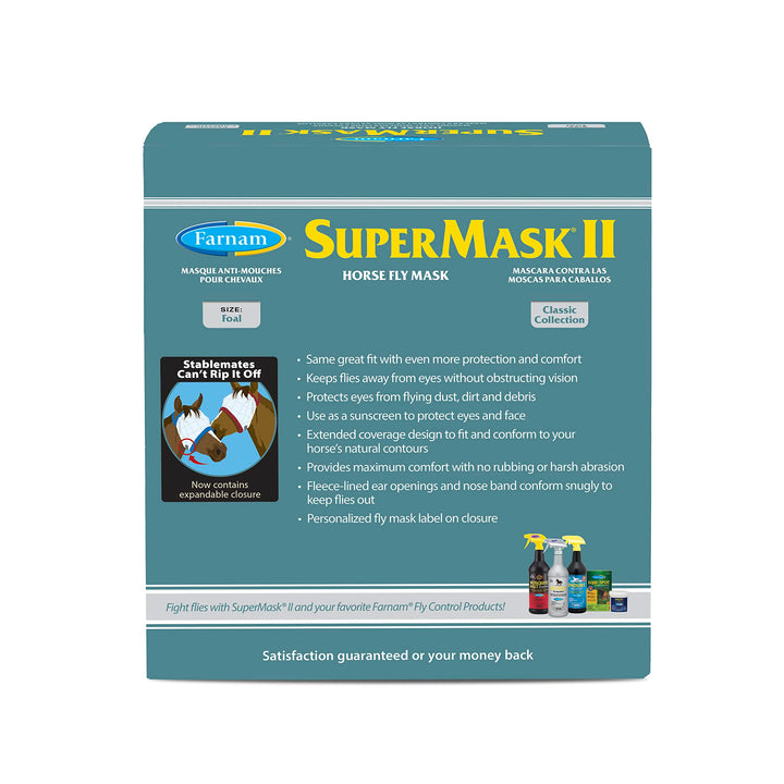 Farnam SuperMask II Fly Mask Without Ears for Foals, Full Face Coverage and Eye Protection from Insect Pests, Structured Classic Styling Mesh with Plush Trim, Foal Size