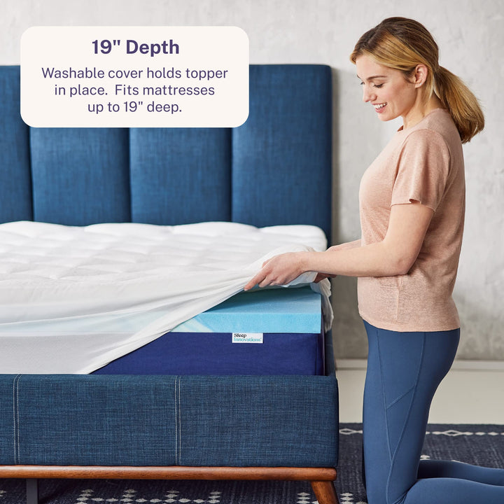 Sleep Innovations Cooling Comfort Gel Memory Foam Dual Layer Mattress Topper, 4 Inch, King Size, Pillow Top Cover