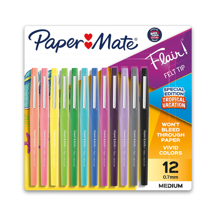 Paper Mate Flair Felt Tip Pens, Medium Point, Special Edition Tropical Vacation, Pack of 12