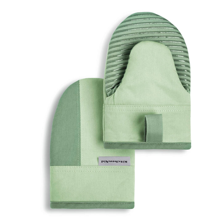 KitchenAid Beacon Two-Tone Non-Slip Mini Oven Mitt Set, Pistachio/Graphite Green, 5.5"x8", 2 Piece 5.5"x8"