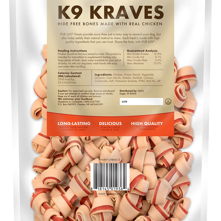 Dog Treats, K9 Kraves Rawhide Free Bone Dog Treat, Chicken Flavor, Made with Real Chicken, 20 Count, Healthy, Easily Digestible, Long-Lasting, High Protein, Satisfies Dog's Urge to Chew 12 Ounce (Pack of 1)