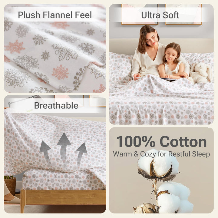 Sleep Philosophy True North Cozy Flannel Warm 100% Cotton Sheet - Novelty Print Animals Stars Cute Ultra Soft Cold Weather Bedding Set, Queen, Aqua Dots 4 Piece