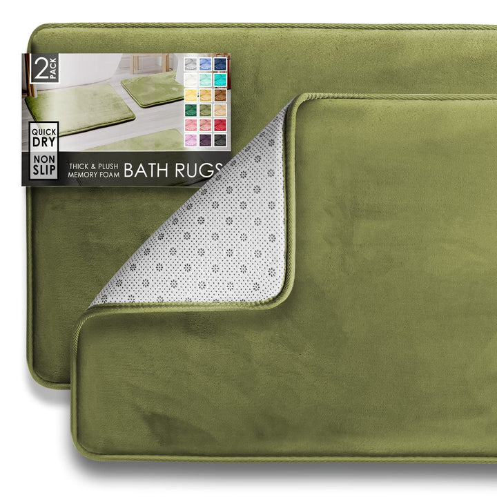 Clara Clark 2 Piece Bathroom Rugs Bath Mat Set, Velvet Memory Foam Bath Mats for Bathroom - Non-Slip, PVC Backing Bath Rugs, Washable Bathroom Rug Mats - Dries Quickly, Bathroom Rug Set - Green Solid 2 Piece Set Sage Green