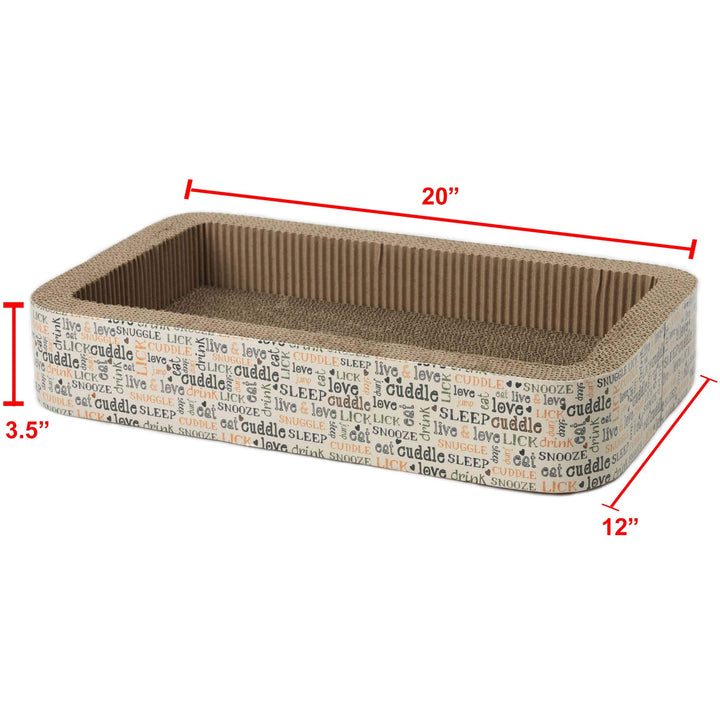 PetRageous 13081 Rectangular Corrugated Cat Lounge Scratcher 20-Inch Long 12-Inch Wide 3.5-Inch Tall with Cat Nip is Great for Cats, Multicolored