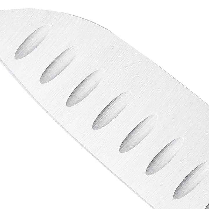 Mercer Culinary White Millennia Handle, 7" Santoku Knife (Granton Edge) Granton Edge Santoku Knife 7" Santoku Knife (Granton Edge)