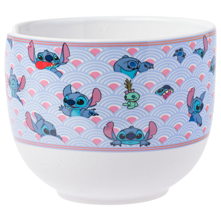 Silver Buffalo Lilo and Stitch Waves Ceramic Ramen Bowl with Chopsticks and Spoon, 20 Ounces, Blue/Multi Cartoon