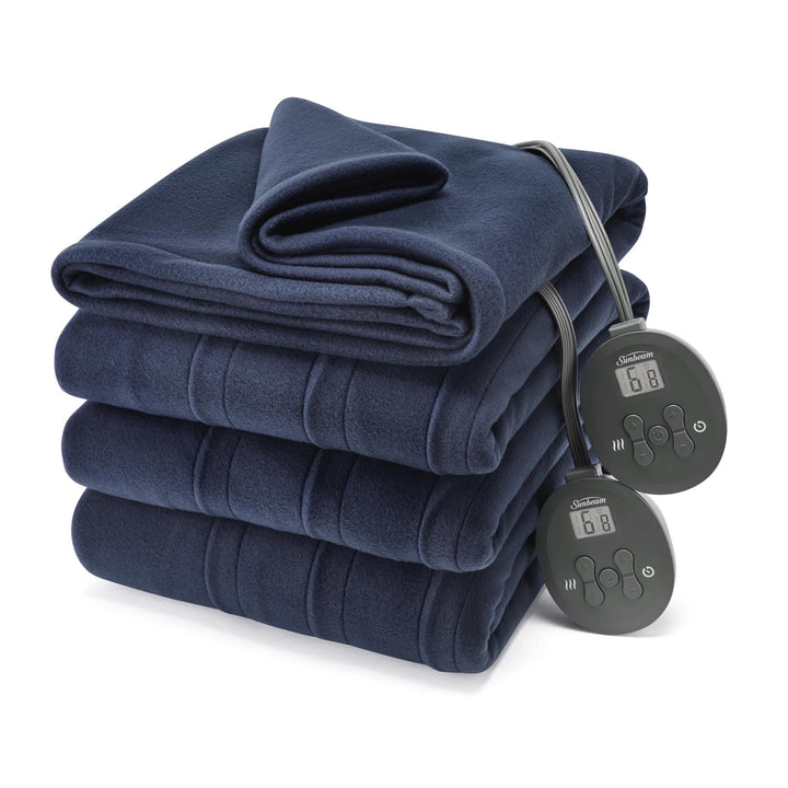 Sunbeam Royal Ultra Fleece Heated Electric Blanket Queen Size, 90" x 84", 12 Heat Settings, 12-Hour Selectable Auto Shut-Off, Fast Heating, Machine Washable, Warm and Cozy, Indigo