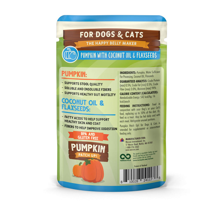 Weruva Pumpkin Patch Up! Pumpkin Pouches for Dogs & Cats Pumpkin with Coconut Oil & Flaxseeds 1.05 Ounce (Pack of 12)