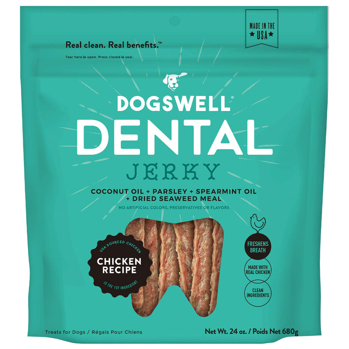 DOGSWELL Dog Dental Care Treats Made in USA Only, Grain Free Chicken Jerky Dog Treats, 24oz Bag 1.5 Pound (Pack of 1)