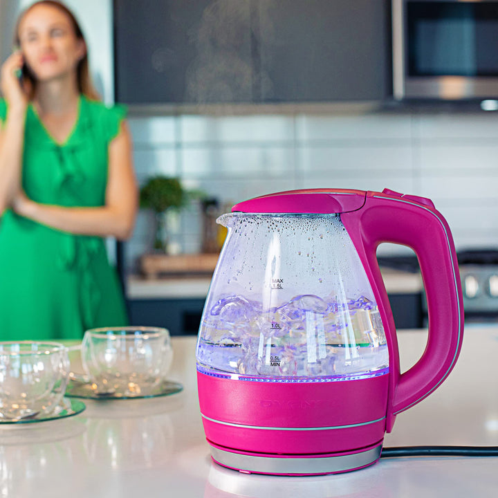 OVENTE Glass Electric Kettle Hot Water Boiler 1.5 Liter Borosilicate Glass Fast Boiling Countertop Heater - BPA Free Auto Shut Off Instant Water Heater Kettle for Coffee & Tea Maker - Purple KG83P