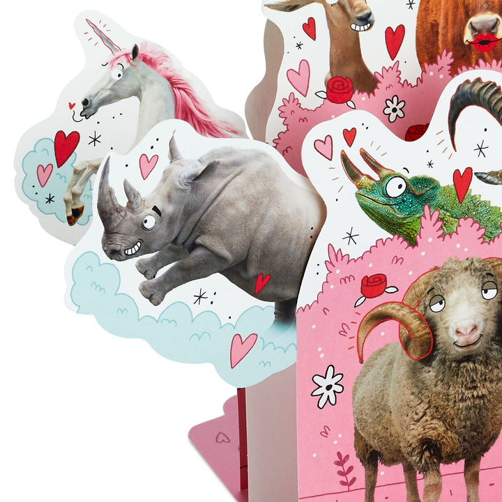 Hallmark Funny Pop Up Valentines Day Card for Husband, Wife, Boyfriend, Girlfriend (Horny Animals) Pop Up, Horny Animals