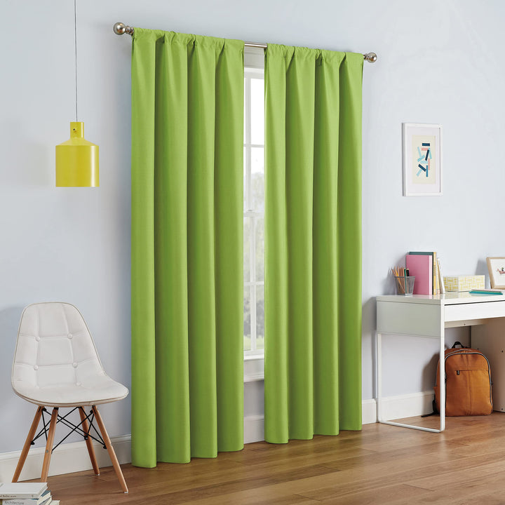 ECLIPSE Kendall Modern Blackout Thermal Rod Pocket Window Curtain for Bedroom or Living Room (1 Panel), 42 x 95, Lime