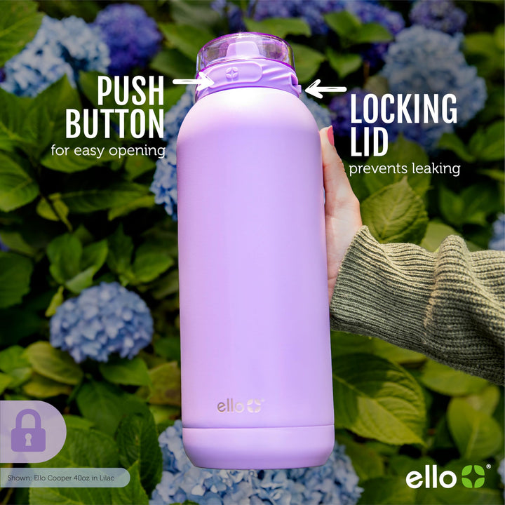 Ello Cooper Stainless Steel Water Bottle with Straw and Carry Handle, Double Walled and Vacuum Insulated Metal, Leak Proof Locking Lid with Soft Silicone Spout, Reusable, BPA Free, 22oz, 32oz, 40oz White