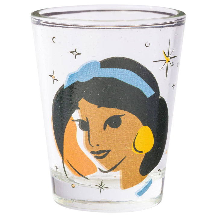 Silver Buffalo Disney Princess Abstract Faces Sparkle 4-Pack Mini Glass Set, 1.5 Ounces